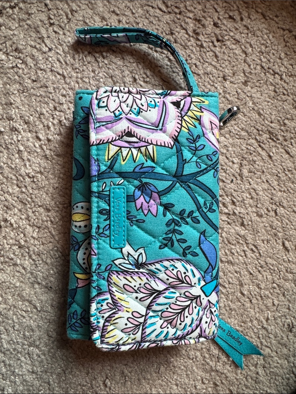 Vera Bradley Teal Floral Quilted Wristlet Phone Case